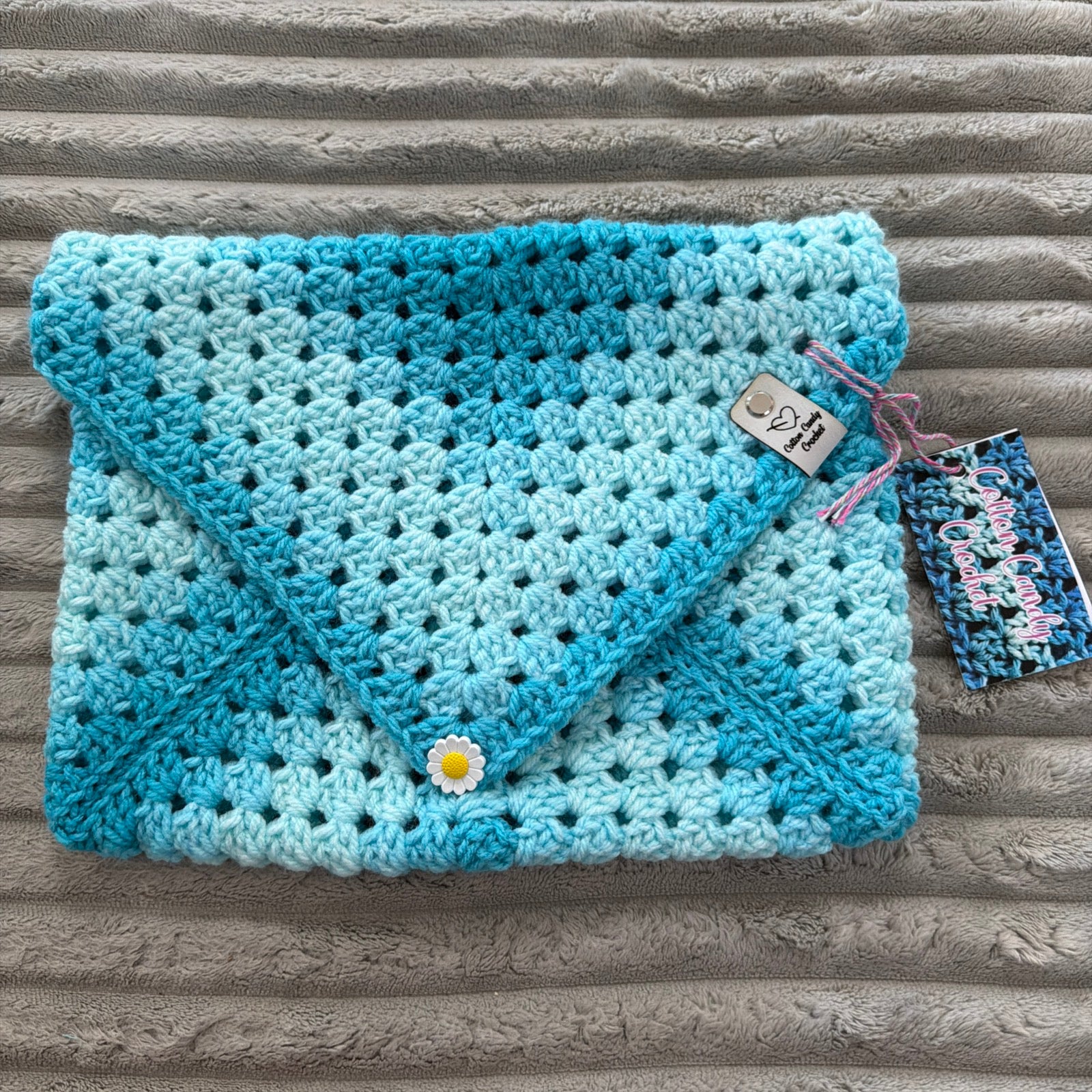 Bible Cover with Daisy Button Closure - Aqua Ombré