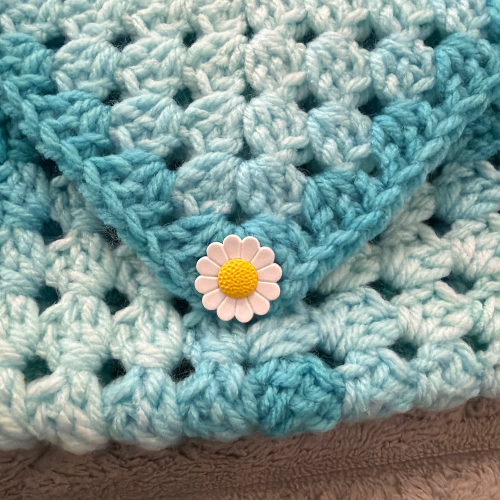 Bible Cover with Daisy Button Closure - Aqua Ombré