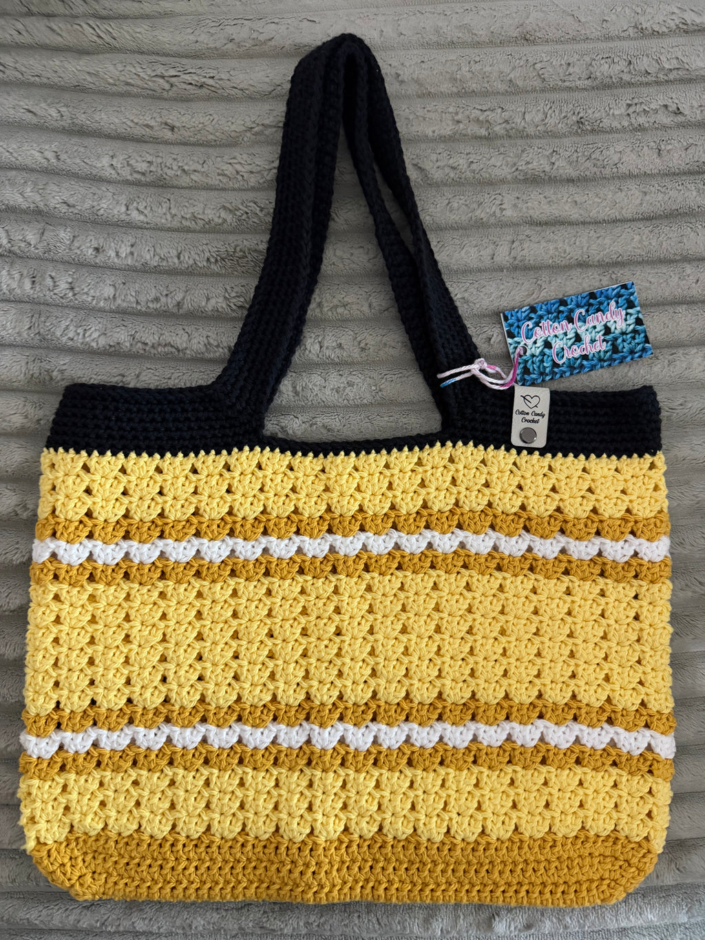 Granny Stitch Tote - Black/Yellow Stripe - Bee Kind
