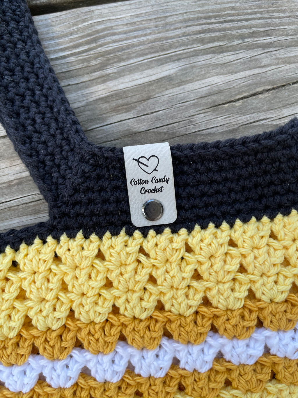 Granny Stitch Tote - Black/Yellow Stripe - Bee Kind