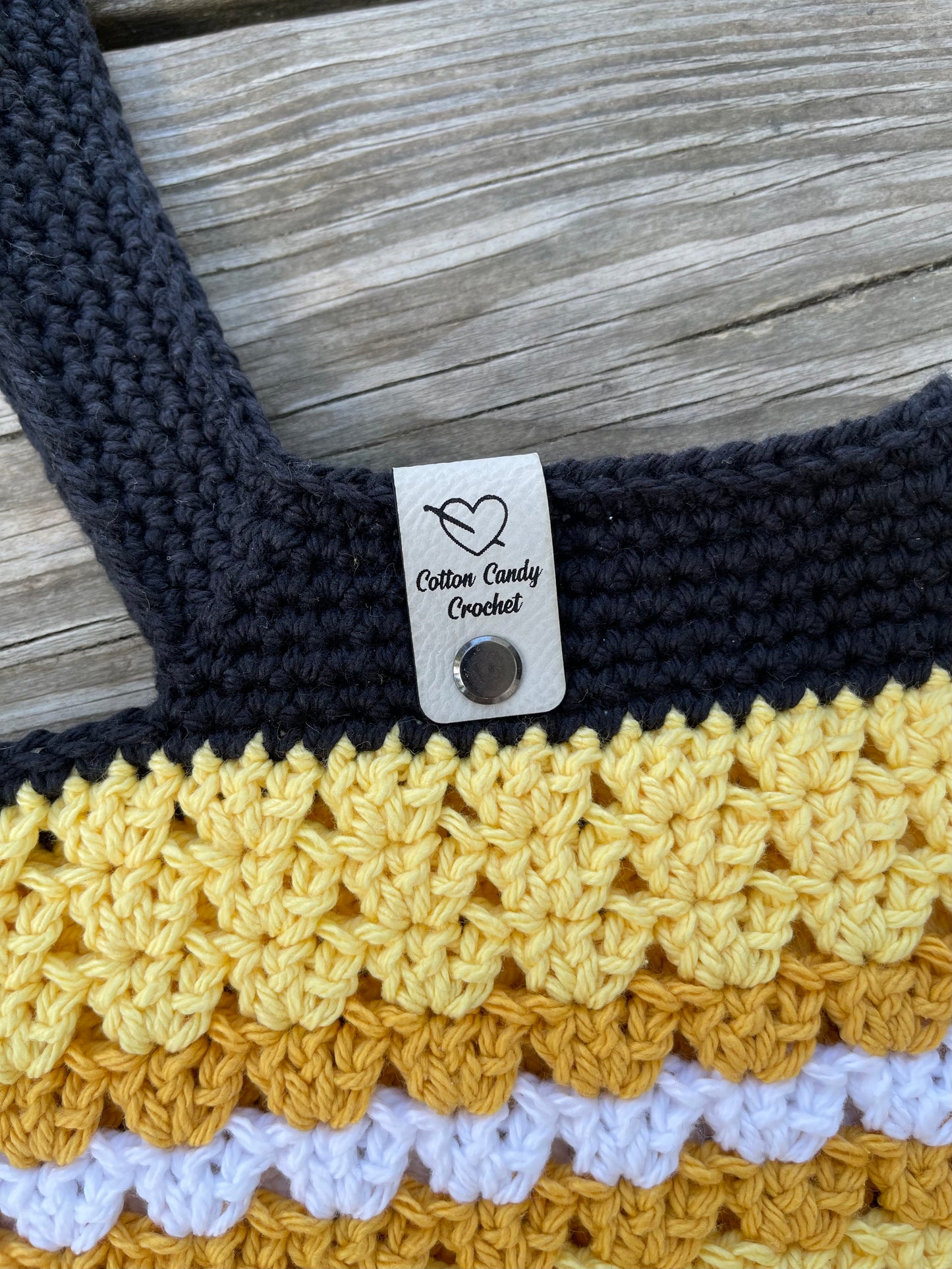 Granny Stitch Tote - Black/Yellow Stripe