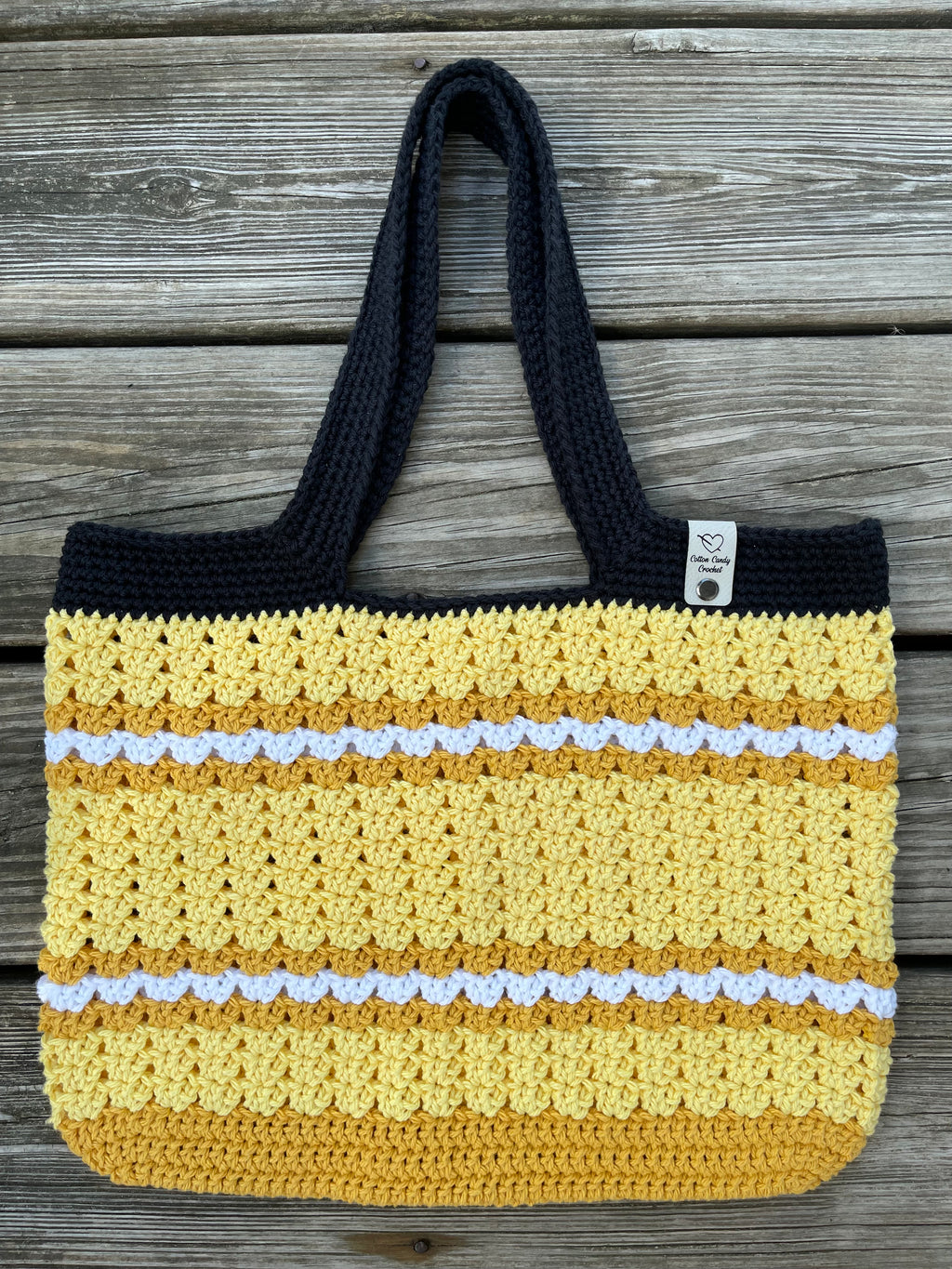 Granny Stitch Tote - Black/Yellow Stripe - Bee Kind