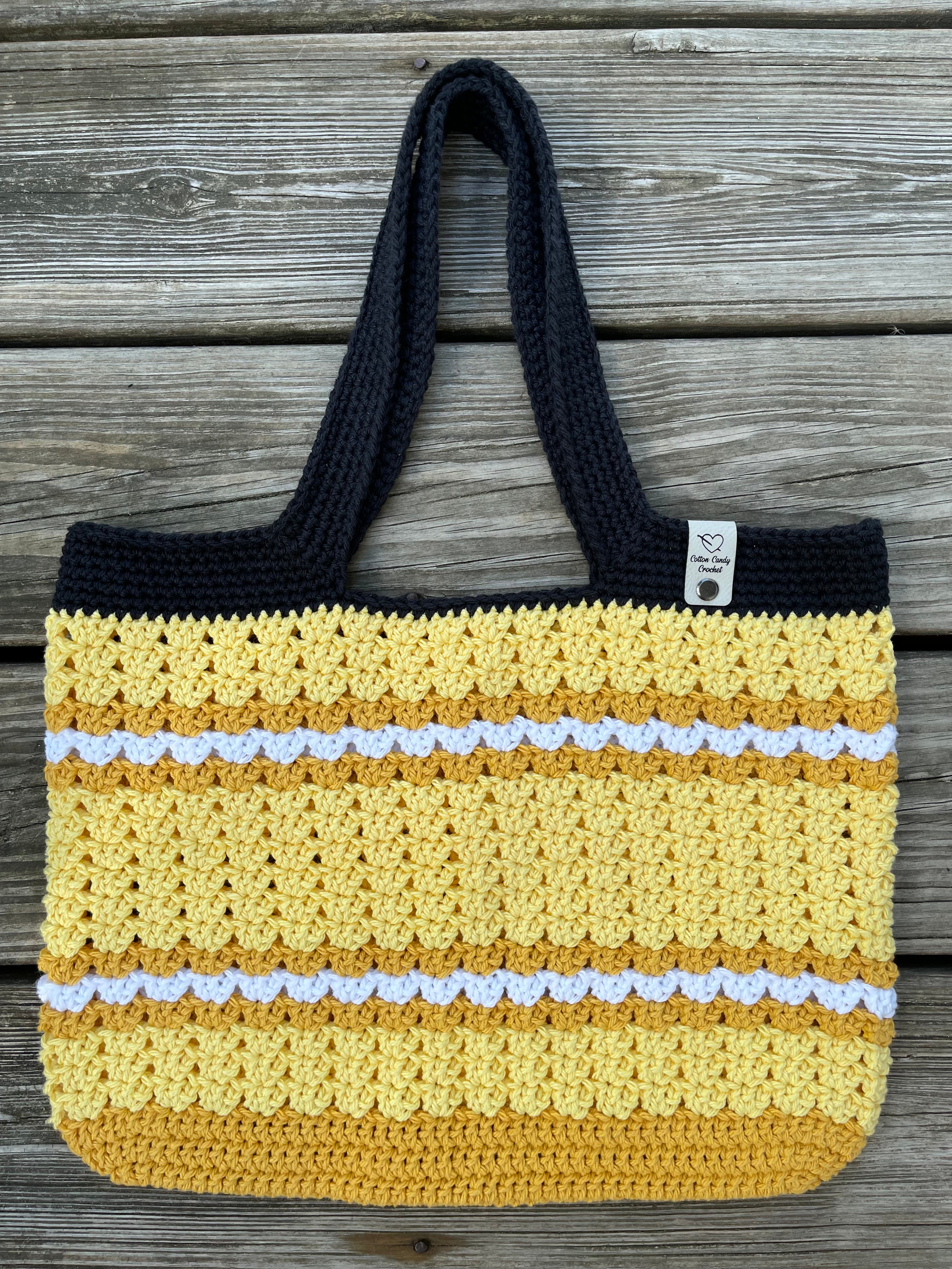 Granny Stitch Tote - Black/Yellow Stripe - Bee Kind